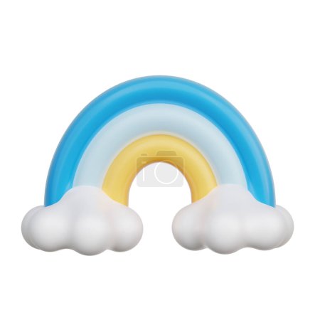 Foto de 3D arco iris con nubes, el género del bebé revelan, es un niño, fiesta de cumpleaños, representación 3d. - Imagen libre de derechos