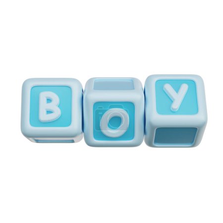 Photo for 3D Blue toy cubes, baby gender reveal, It's a boy, birthday party, 3d rendering. - Royalty Free Image