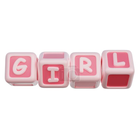 Photo for 3D Pink toy cubes, baby gender reveal, It's a boy, birthday party, 3d rendering - Royalty Free Image