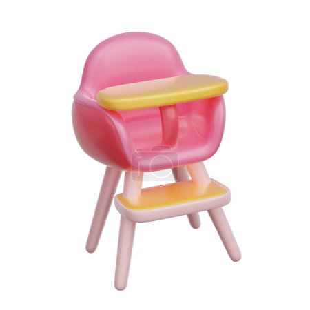 Foto de 3D rosa silla alta del bebé, género del bebé revelan, es una chica, fiesta de cumpleaños, representación 3d - Imagen libre de derechos