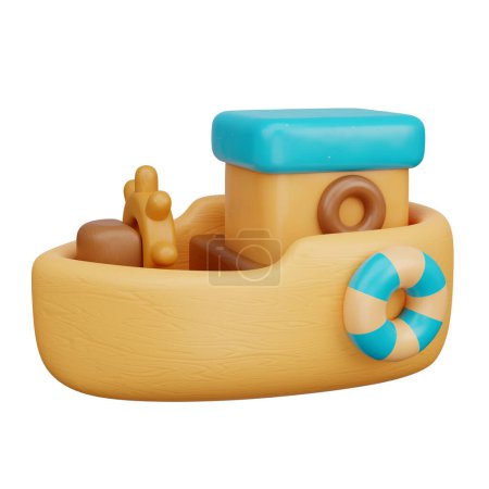 Foto de Barco de madera del juguete de los niños 3D, representación 3d - Imagen libre de derechos