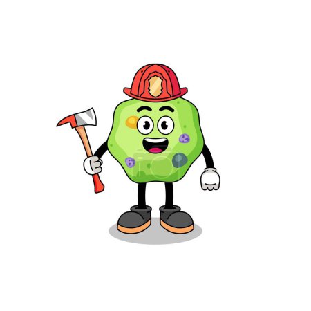 Illustration for Cartoon mascot of amoeba firefighter , character design - Royalty Free Image