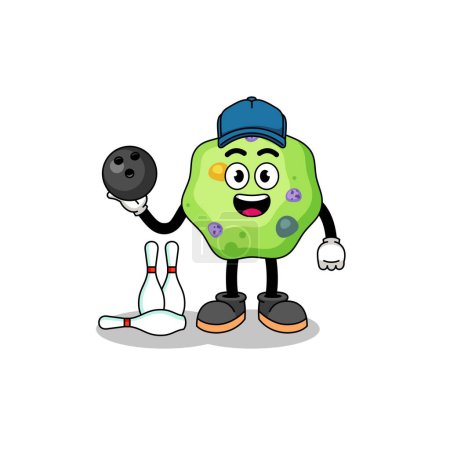 Illustration for Mascot of amoeba as a bowling player , character design - Royalty Free Image