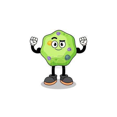 Illustration for Mascot cartoon of amoeba posing with muscle , character design - Royalty Free Image