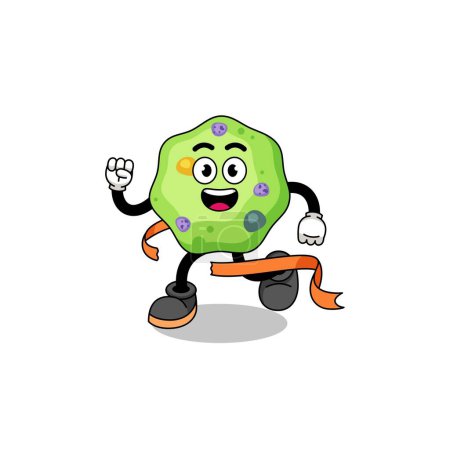 Illustration for Mascot cartoon of amoeba running on finish line , character design - Royalty Free Image