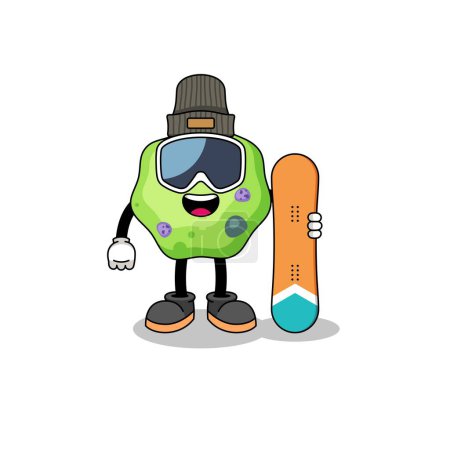 Illustration for Mascot cartoon of amoeba snowboard player , character design - Royalty Free Image