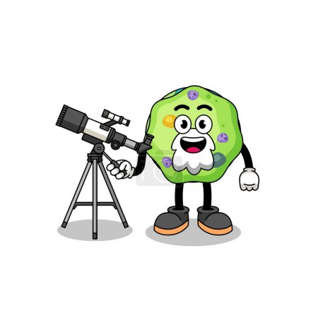 Illustration for Illustration of amoeba mascot as an astronomer , character design - Royalty Free Image