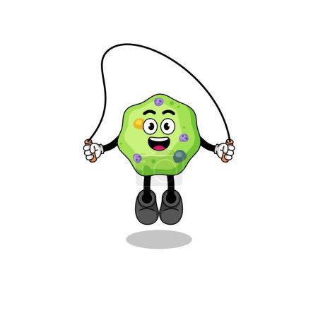 Illustration for Amoeba mascot cartoon is playing skipping rope , character design - Royalty Free Image