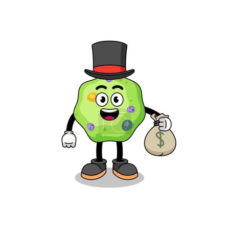 Illustration for Amoeba mascot illustration rich man holding a money sack , character design - Royalty Free Image