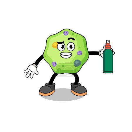 Illustration for Amoeba illustration cartoon holding mosquito repellent , character design - Royalty Free Image