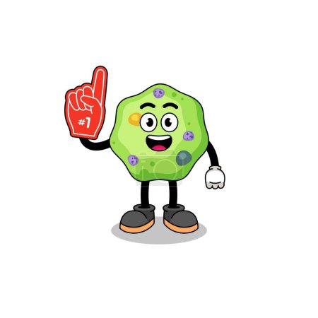 Illustration for Cartoon mascot of amoeba number 1 fans , character design - Royalty Free Image