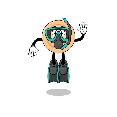 Téléchargez les illustrations : Personnage dessin animé de bouton en tant que plongeur, character design - en licence libre de droit