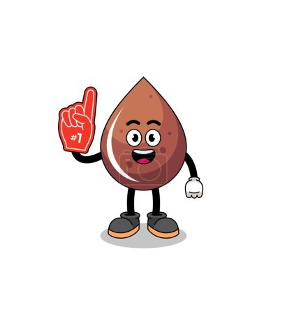 Illustration for Cartoon mascot of chocolate drop number 1 fans , character design - Royalty Free Image
