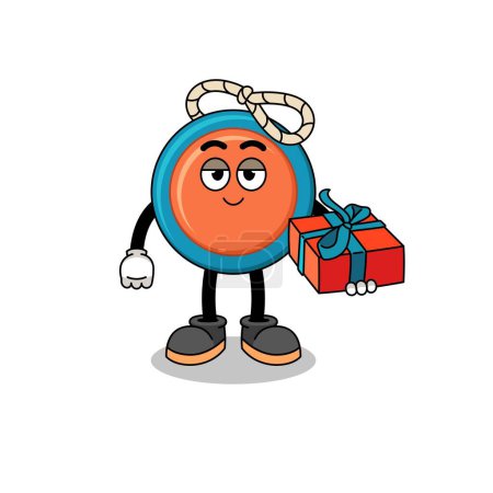 Illustration for Yoyo mascot illustration giving a gift , character design - Royalty Free Image