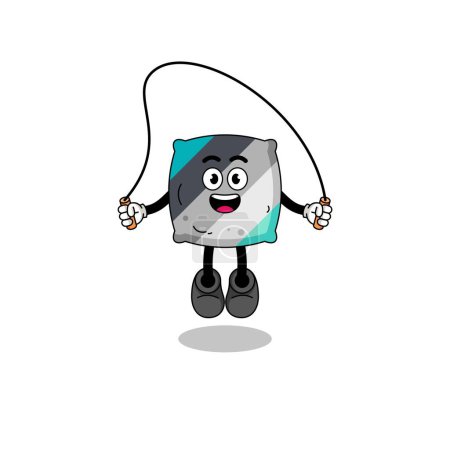 Illustration for Throw pillow mascot cartoon is playing skipping rope , character design - Royalty Free Image