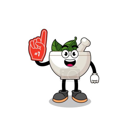 Illustration for Cartoon mascot of herbal bowl number 1 fans , character design - Royalty Free Image