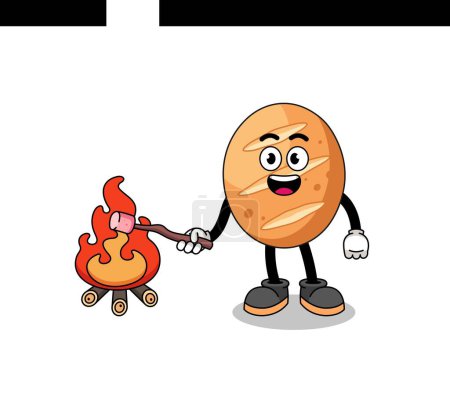 Illustration for Illustration of french bread burning a marshmallow , character design - Royalty Free Image