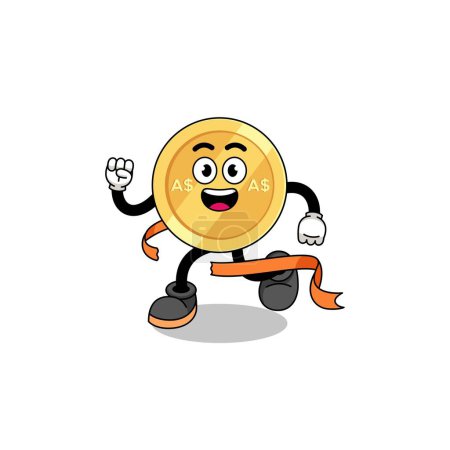 Illustration for Mascot cartoon of australian dollar running on finish line , character design - Royalty Free Image