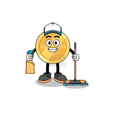 Illustration for Character mascot of australian dollar as a cleaning services , character design - Royalty Free Image