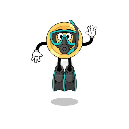 Illustration for Character cartoon of australian dollar as a diver , character design - Royalty Free Image