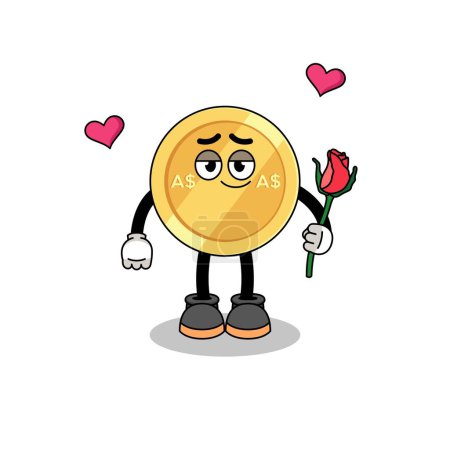 Illustration for Australian dollar mascot falling in love , character design - Royalty Free Image
