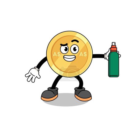 Illustration for Australian dollar illustration cartoon holding mosquito repellent , character design - Royalty Free Image
