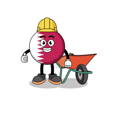 Ilustración de Qatar bandera de dibujos animados como contratista, diseño de personajes - Imagen libre de derechos
