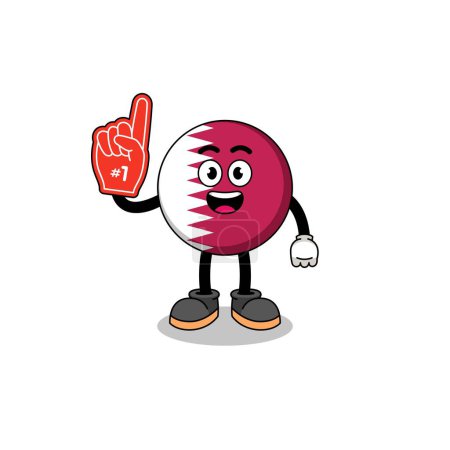 Illustration for Cartoon mascot of qatar flag number 1 fans , character design - Royalty Free Image