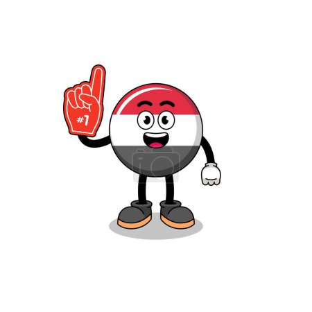 Illustration for Cartoon mascot of yemen flag number 1 fans , character design - Royalty Free Image