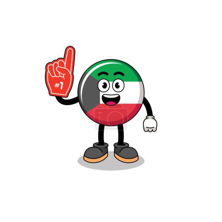 Illustration for Cartoon mascot of kuwait flag number 1 fans , character design - Royalty Free Image