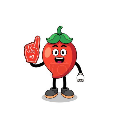 Illustration for Cartoon mascot of chili pepper number 1 fans , character design - Royalty Free Image