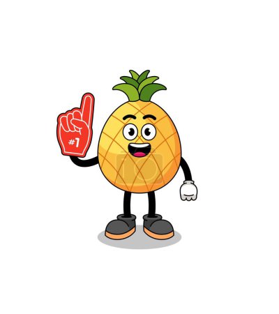 Illustration for Cartoon mascot of pineapple number 1 fan - Royalty Free Image