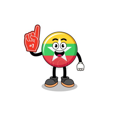 Illustration for Cartoon mascot of myanmar flag number 1 fans , character design - Royalty Free Image