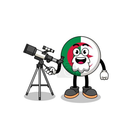 Ilustración de Ilustración de la mascota de la bandera de algeria como astrónomo, diseño de personajes - Imagen libre de derechos