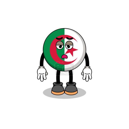 Ilustración de Algeria bandera de dibujos animados con gesto de fatiga, diseño de personajes - Imagen libre de derechos