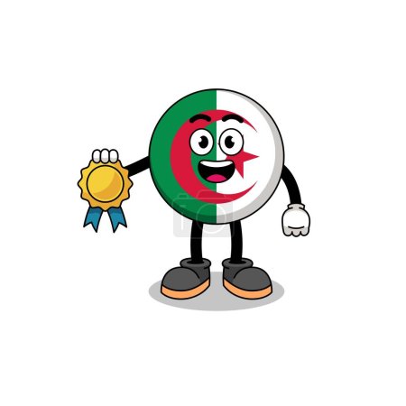 Ilustración de Ilustración de dibujos animados bandera de algeria con la satisfacción garantizada medalla, diseño de personajes - Imagen libre de derechos