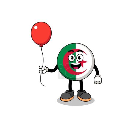 Ilustración de Dibujos animados de la bandera de algeria sosteniendo un globo, diseño de carácter - Imagen libre de derechos