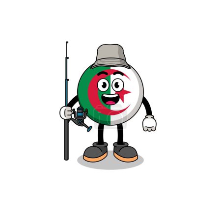 Ilustración de Mascota Ilustración de pescador de bandera de algeria, diseño de carácter - Imagen libre de derechos