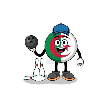 Ilustración de Mascota de la bandera de algeria como jugador de bolos, diseño de personajes - Imagen libre de derechos