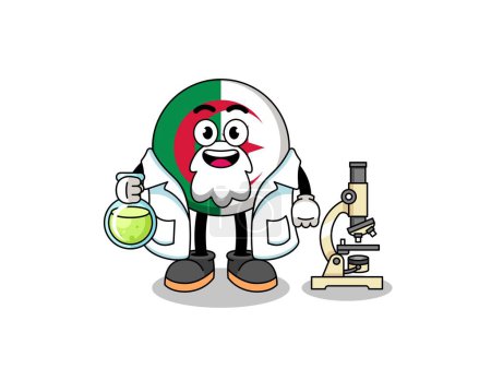 Ilustración de Mascota de la bandera de algeria como científico, diseño de personajes - Imagen libre de derechos