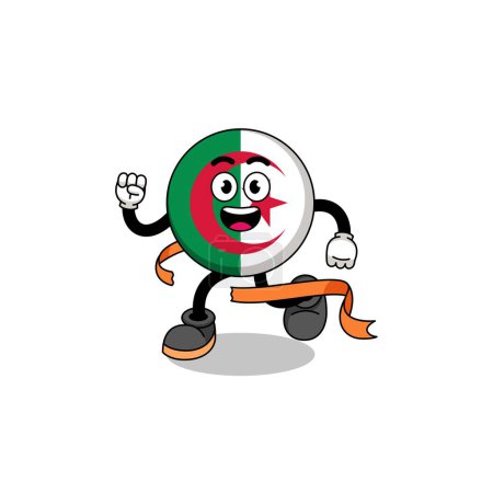 Ilustración de Mascota de dibujos animados de la bandera de algeria que se ejecuta en la línea de meta, diseño de personajes - Imagen libre de derechos