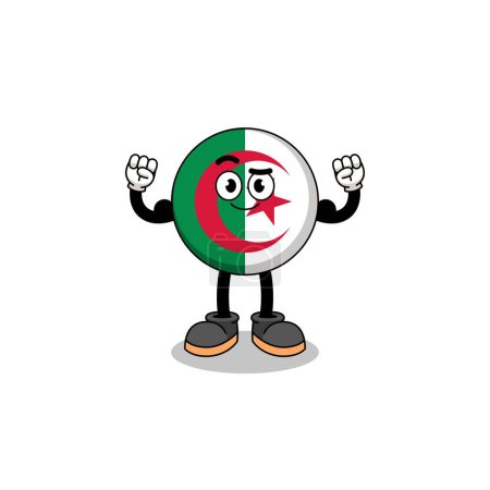 Ilustración de Mascota de dibujos animados de la bandera de algeria posando con músculo, diseño de personajes - Imagen libre de derechos