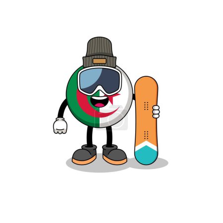 Ilustración de Mascota de dibujos animados de algeria flag snowboard player, diseño de personajes - Imagen libre de derechos