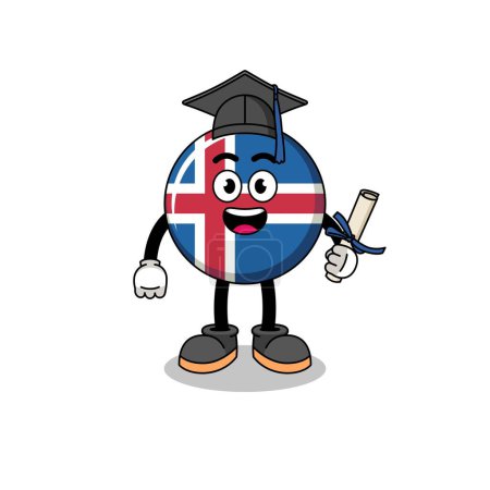 Téléchargez les photos : Mascotte drapeau iceland avec pose de graduation, design de personnage - en image libre de droit
