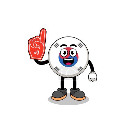 Illustration for Cartoon mascot of south korea flag number 1 fans , character design - Royalty Free Image