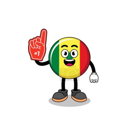 Illustration for Cartoon mascot of senegal flag number 1 fans , character design - Royalty Free Image