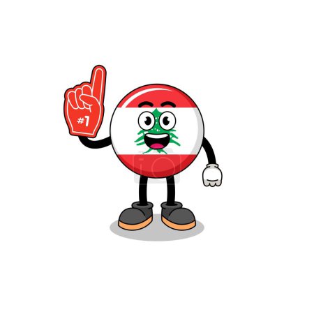 Illustration for Cartoon mascot of lebanon flag number 1 fans , character design - Royalty Free Image