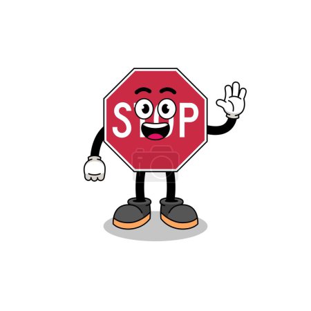 Téléchargez les photos : Arrêter signe de la route dessin animé faisant vague geste de la main, character design - en image libre de droit