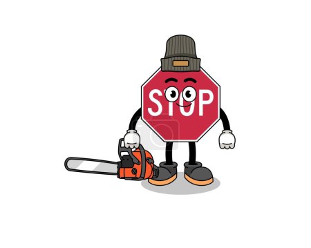 Ilustración de Stop road sign ilustración de dibujos animados como leñador, diseño de personajes - Imagen libre de derechos