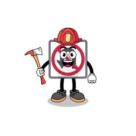 Téléchargez les illustrations : Mascotte de dessin animé de pompier sans panneau de signalisation U turn, character design - en licence libre de droit
